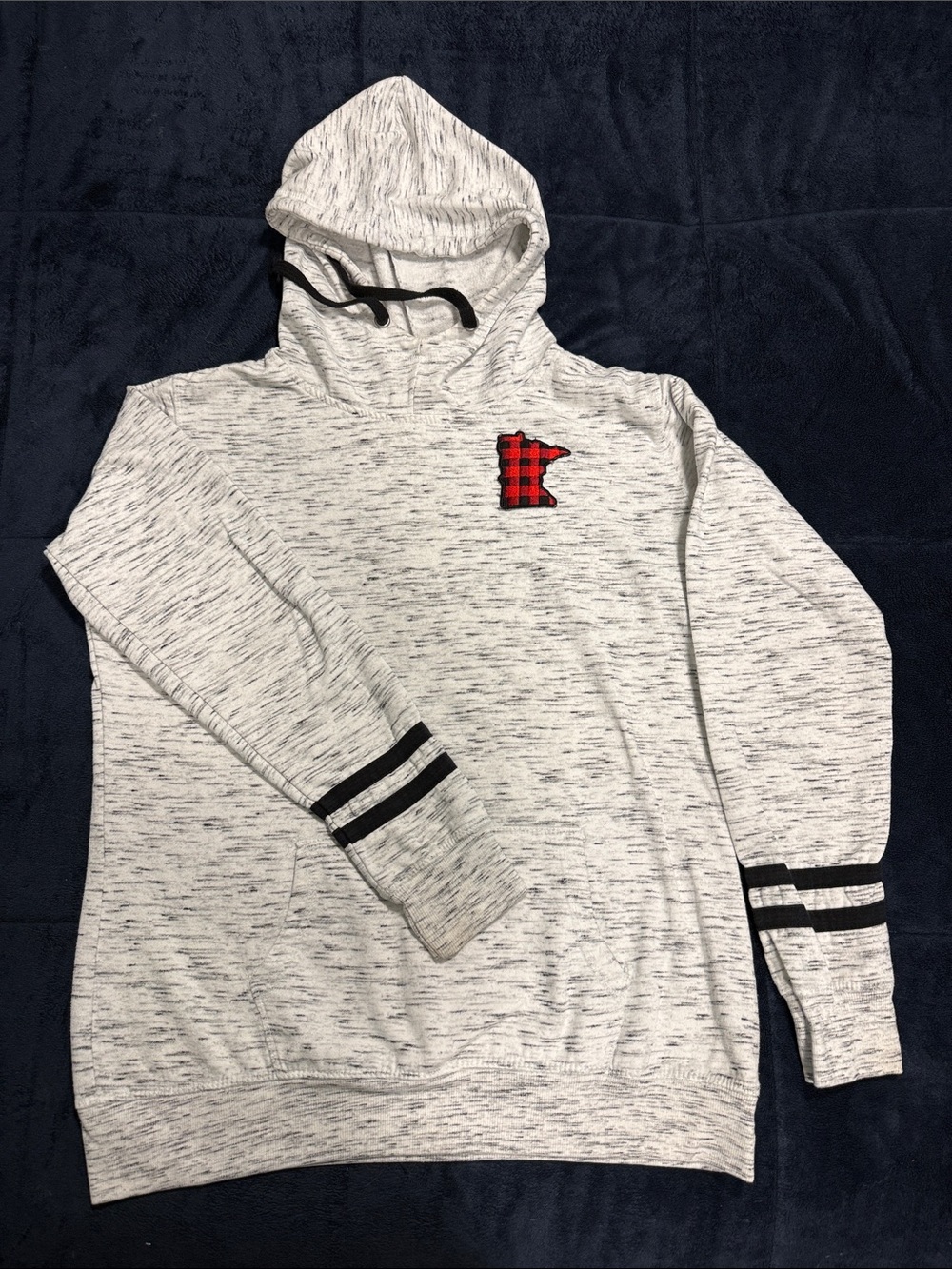 J. America White Marled Hoodie with Red Plaid Patch